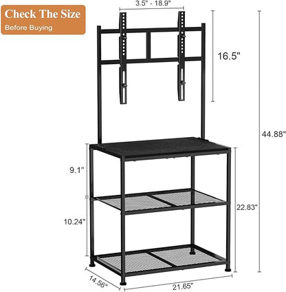 23 Inch to 50 Inch Floor Small Corner TV Stand with Storage Shelves for Living Room Bedroom, Universal Floor Television Stands with Mount, Farmhouse Black TV Table Desk Shelf for Small Spaces