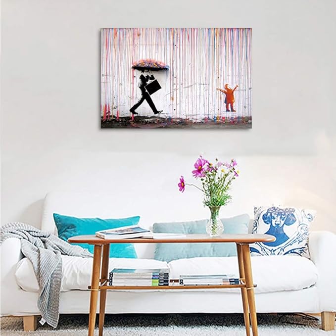 Yatsen Bridge Banksy Pop Street Graffiti Wall Art, Colorful Rain Posters And Prints, Abstract Color Graffiti Art Canvas Paintings On the Wall Art Picture Home Decor - 16x12 inch