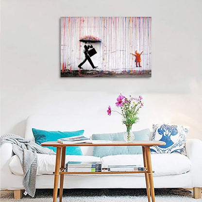 Yatsen Bridge Banksy Pop Street Graffiti Wall Art, Colorful Rain Posters And Prints, Abstract Color Graffiti Art Canvas Paintings On the Wall Art Picture Home Decor - 16x12 inch