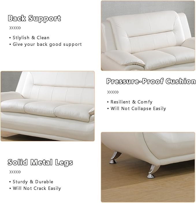 Creamy White Leather Couches for Living Room, Living Room Furniture Sets, Sofa and Loveseat Set, Sofa Couch Set for Bedroom, Office (b-Creamy White, Sofa+Loveseat+Chair)