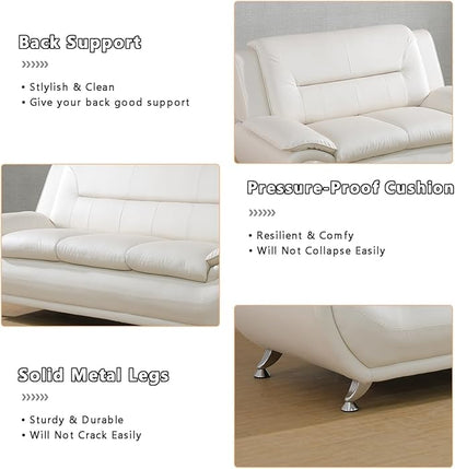 Creamy White Leather Couches for Living Room, Living Room Furniture Sets, Sofa and Loveseat Set, Sofa Couch Set for Bedroom, Office (b-Creamy White, Sofa+Loveseat+Chair)