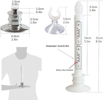 10 Pack Flameless Taper Candles with Remote/Timer & Suction Cup, Battery Operated Flickering LED Window Candles, Vintage Christmas Electric Fake Candlesticks, Silver Holder