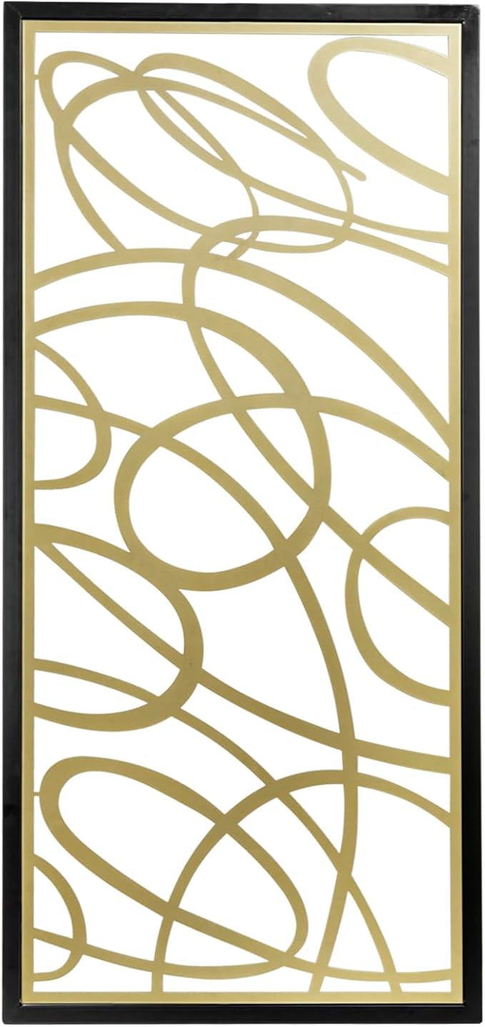 MyGift 44 x 21 Inch Large Black Framed Gold Tone Metal Abstract Laser Cut Panel Wall Art, Home Living Room Bathroom Bedroom Office Modern Minimalist Decor Accent