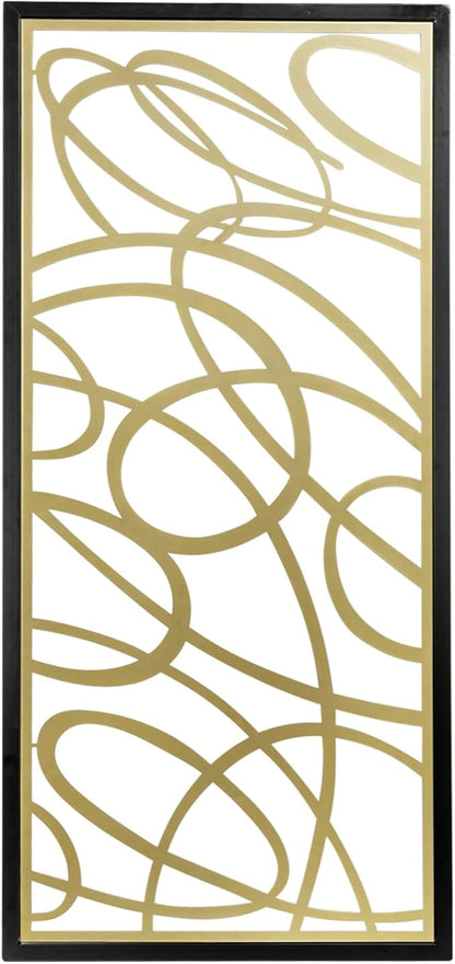 MyGift 44 x 21 Inch Large Black Framed Gold Tone Metal Abstract Laser Cut Panel Wall Art, Home Living Room Bathroom Bedroom Office Modern Minimalist Decor Accent