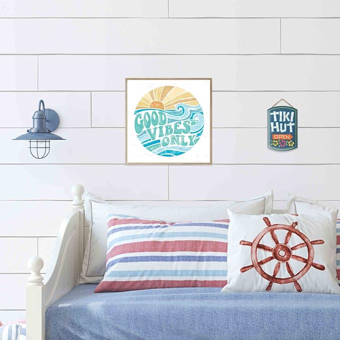 Open Road Brands Good Vibes Only Wall Art - Retro Beachy Wood Wall Decor for Living Room, Sunroom or Bathroom