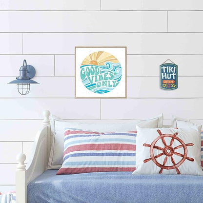 Open Road Brands Good Vibes Only Wall Art - Retro Beachy Wood Wall Decor for Living Room, Sunroom or Bathroom
