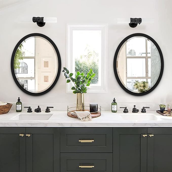 LYYYXGYP Oval Wall Mirror 23x29 Inch Matte Black Metal Frame Decorative Wall Mounted Mirrors for Vanity, Bathroom, Entryway, Living Room, Bedroom