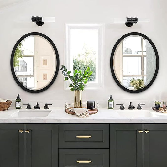 LYYYXGYP Oval Wall Mirror 23x29 Inch Matte Black Metal Frame Decorative Wall Mounted Mirrors for Vanity, Bathroom, Entryway, Living Room, Bedroom