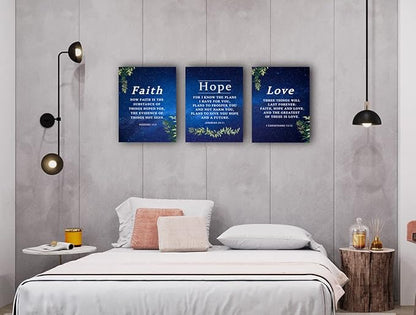 Faith & Hope Bible Verse Wall Art - Christian Canvas Wall Art, Religious Decor Gift for Living Room & Bedroom (29 x 38cm x 3pcs) Framed Starry Sky