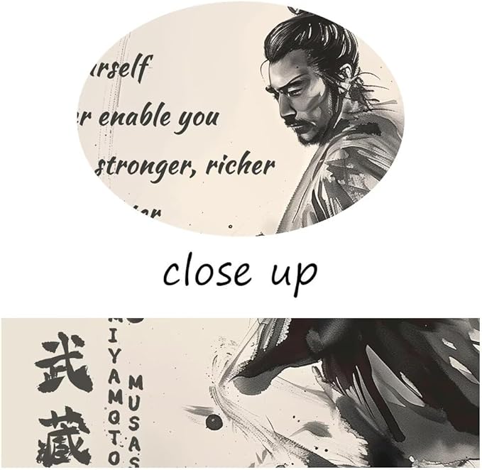 Japanese Samurai Wall Art Miyamoto Musashi Canvas Prints Vintage Japanese Artwork Motivational Poster Inspirational Quotes Painting for Men Bedroom Living Room Office (24''W x 36''H)