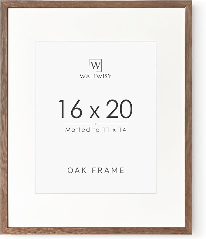 16x20 Picture Frame, Solid Oak 16 x 20 Picture Frame with Mat, 16x20 Natural Wood Frame for Wall Art Photo, (Walnut Set of 1)