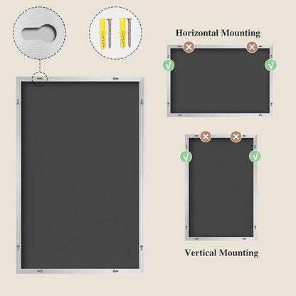 Koonmi Silver Rectangle Wall Mirror, 30x30 Inch Bathroom Mirror, Aluminum Frame Vanity Mirror for Entryway, Living Room, Bedroom Bathroom, Hangs Horizontally or Vertically