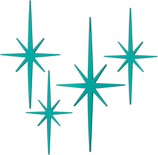 Blulu 4 Pcs Cast Iron Starburst Shaped Wall Decor Metal Mid Century Modern Decor Retro Atomic Stars Wall Art Elegance Accents Vintage Celestial Whimsigoth Hangings for Home Office Room(Mint)