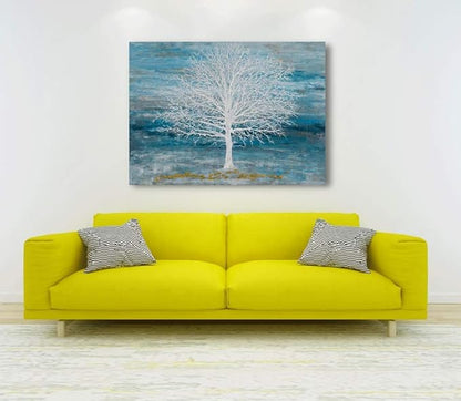 Yihui Arts Abstract Landscape Canvas Art Hand Painted 3D Tree Paintings with Gold Foil for Wall Decor Modern Artwork Pictures Living Room Bedroom Decoration