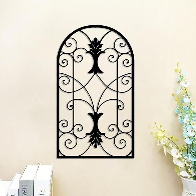 DUOOLN Abstract Metal Scroll Wall Art Decor, Black Modern Iron Geometric Hanging Sign, Minimalist Single Line Décor Sculptures, Living Room Bedroom Bathroom Office Farmhouse Accent-16.9x9.8in
