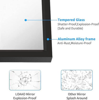 LOAAO 24"X32" Black Rectangle Bathroom Mirror Wall, Matte Black Aluminum Alloy Frame, Tempered Glass, Hangs Vertically or Horizontally, Easy to Install