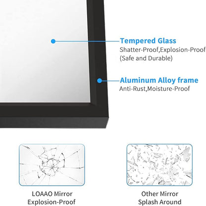 LOAAO 30"X36" Black Rectangle Bathroom Mirror Wall, Matte Black Aluminum Alloy Frame, Tempered Glass, Hangs Vertically or Horizontally, Easy to Install