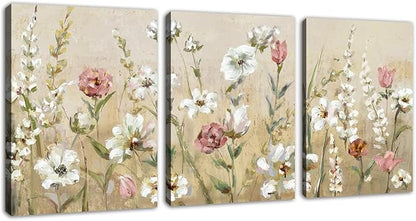 Flowers Wall Art Pink White Floral Canvas Pictures Elegant Blossom Wall Decor Modern Flower Bedroom Living Room Wall Decoration Vintage Canvas Prints Flower Canvas Wall Hangings 12" x 16" x 3 Pieces