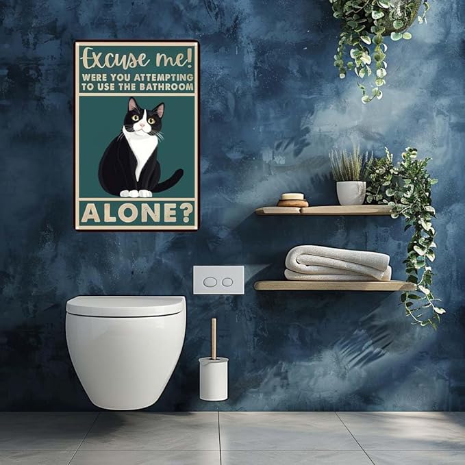 Metal Sign Tuxedo Cat Were You Attempting To Use The Bathroom Alone Tin Sign Funny Cat Bathroom Sign for Toilet Bathroom Wall Decor 8x12 Inch