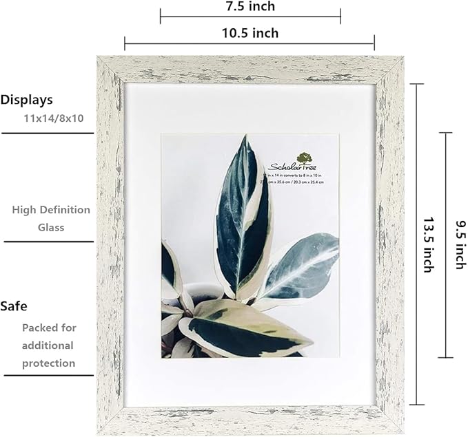 Rustic White Wooden 11x14 Picture Frame set of 2,Display 11x14 without Mat or 8x10 with Mat，Wall Gallery Photo Frames