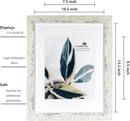 Rustic White Wooden 11x14 Picture Frame set of 2,Display 11x14 without Mat or 8x10 with Mat，Wall Gallery Photo Frames