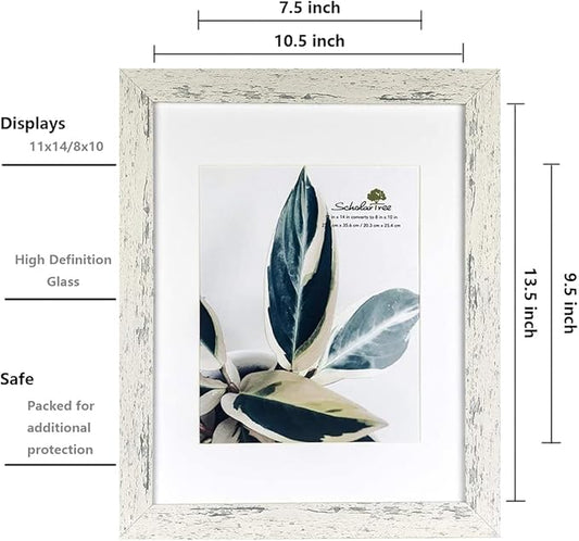 Rustic White Wooden 11x14 Picture Frame set of 2,Display 11x14 without Mat or 8x10 with Mat，Wall Gallery Photo Frames