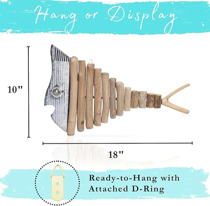 Driftwood Fish Nautical Wall Decor - Handmade Wooden Rustic Coastal Wall Art for Living Room, Bedroom, Office, Bathroom - Ocean Beach Decoration (Misty)