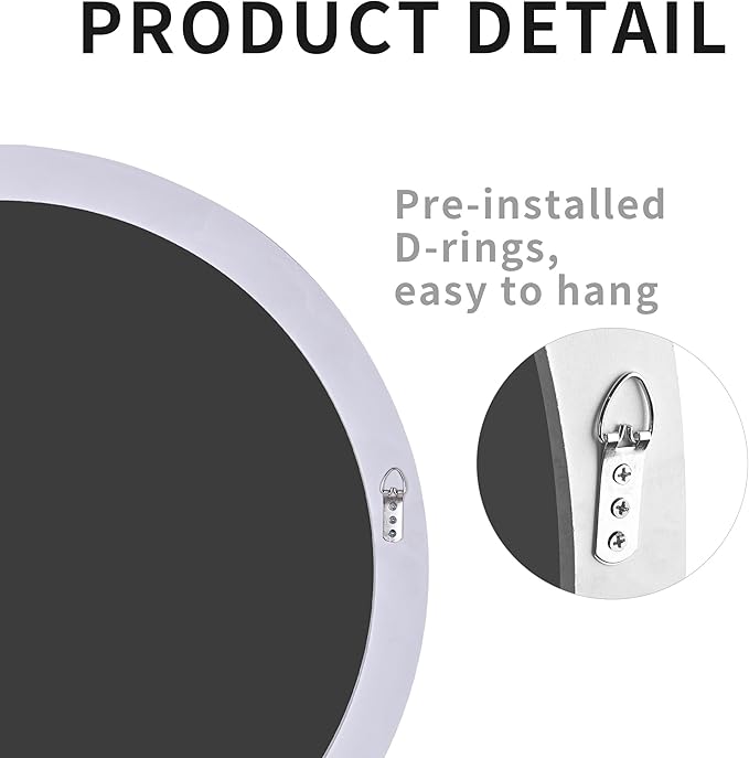 White Round Mirror 26 Inch, Circle Wall Mirrors with Tempered Glass for Bathroom, Bedroom Living Room or Entryway