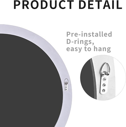 White Round Mirror 26 Inch, Circle Wall Mirrors with Tempered Glass for Bathroom, Bedroom Living Room or Entryway