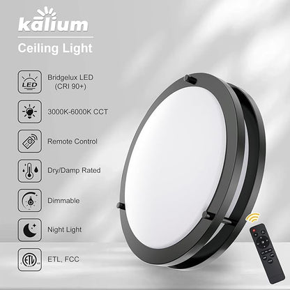 Kalium LED Ceiling Light with Remote 2 Pack 13 Inch Flush Mount Ceiling Light Fixture,24W 3000K-6000K Adjustable Color Temperature,Dimmable Lighting Fixtures for Kitchen Bedroom Hardwired Installation