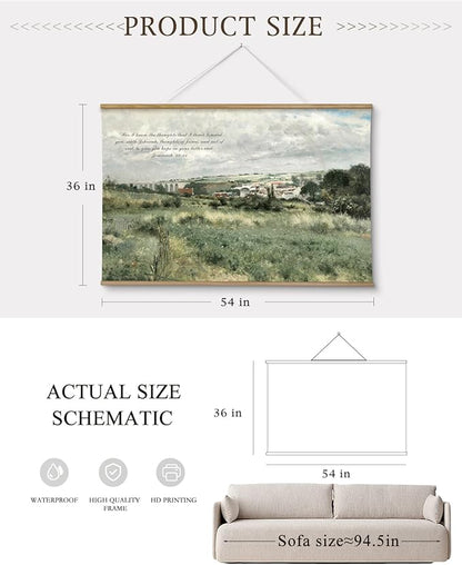 InSimSea 36x54 Large Canvas Scroll Christian Wall Art, Bible Verse Village Summer Green Landscape Decor, Inspirational Religious Oil Painting for Living Room, Prayer Room, Church