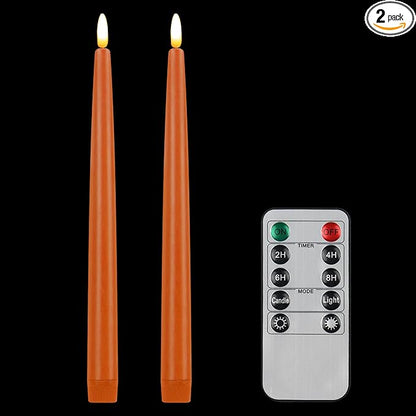 CVHOMEDECO. Flameless Taper Candles with 10-Key Remote, Battery Operated Led Flickering 3D Wick Window Candles Real Wax Finished Home Christmas Party Decor 0.78 x 11 Inch, Pack of 2 (Orange)