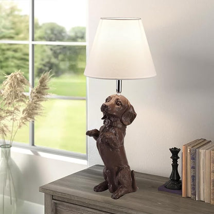 Dachshund Dog Table Lamp Cute Modern Resin Desk Lamp Creative Brown Puppy Nightstand Lamp for Living Room Bedroom Corner Kid’s Room Office