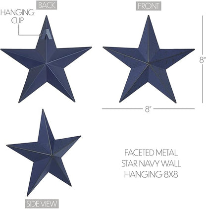 VHC Brands Patriotic Faceted Metal Star Navy Wall Hanging 8x8, Independence Day Decor, American Star Design, Distressed Appearance Metal Wall Hanging