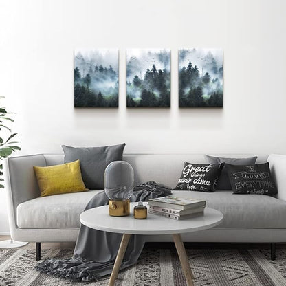 DZRWUBHS Canvas Wall Art For Living Room Large Size Wall Decorations For Bedroom Modern Office Wall Decor Foggy Forest Trees Landscape Painting Wall Pictures Artwork Home Decoration 20x28 3 Piece