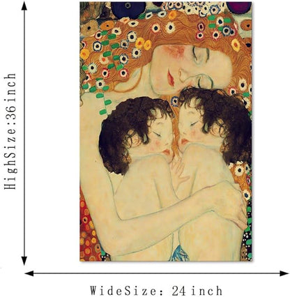Mother Love Twin Baby Canvas Paintings Wall Art Decor for Living Room Gustav Klimt Nordic Style Posters Printing Pop Art Pictures Stretched and Framed Ready to Hang Home Decoration(24''W x 36''H)