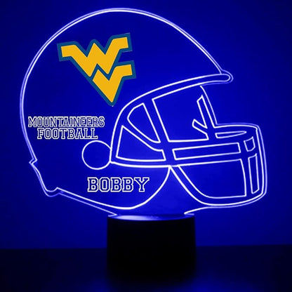 Officially Licensed West Virginia University Mountaineers Football Helmet Custom LED Sign Night Light Lamp with Remote, Light Up Display with Personalized Name or Image, Customized, Made in The USA