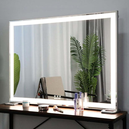 ANYHI Large Vanity Mirror with Light, 36.2" x 26.8" Hollywood Lighted Vanity Mirror, 10X Magnification, Smart Touch Control, 3 Color Modes, Memory Function, Tabletop or Wall Mount, Silver
