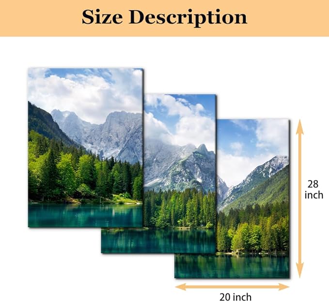 3 Pieces Nature Scenery Wall Art Decor Beautiful Landscape with Turquoise Lake Forest and Mountains Pictures Painting Print on Canvas Modern Artwork Stretched Framed Ready to Hang - 20"x28"x3 Panel