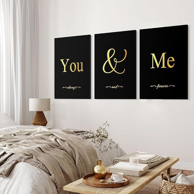 GUBIYU Black and Gold Bedroom Art Love Wall Decor You and Me Word Canvas Poster Bedroom Wall Decor Aesthetic Ideal Gift for Girls Bedroom Wall Decor Farmhouse Wall Art for Corridor Wall Decor 20"x28"