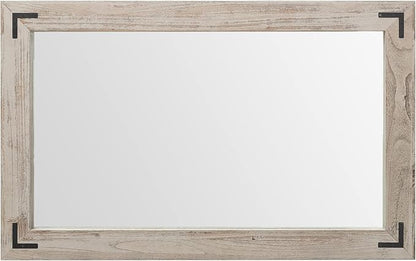 YOSHOOT Rustic Wooden Framed Wall Mirror, Natural Wood Bathroom Vanity Mirror for Farmhouse Decor, Vertical or Horizontal Hanging, 60" x 30", Grey