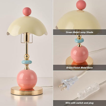 Modern Green Metal Shade Table Lamp Plug in Metal Base Desk Light with Plug Cord Switch for Bedroom Bedside Living Room