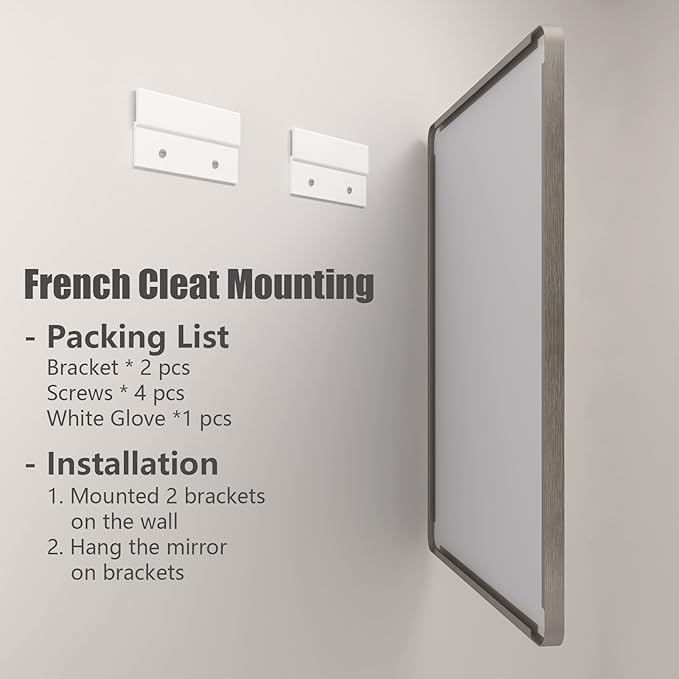 2 Pack of 24x36 Inch Silver Brushed Nickel Bathroom Mirror for Wall, Rounded Rectangle Silver Framed Bathroom Vanity Mirror, Anti-Rust, Shatterproof, Hangs Horizontally or Vertically