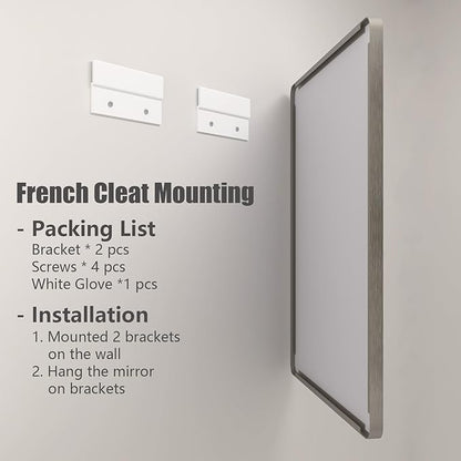 55x40 Silver Brushed Nickel Bathroom Mirror for Wall, Rounded Rectangle Silver Framed Bathroom Vanity Mirror, Anti-Rust, Shatterproof, Hangs Horizontally or Vertically