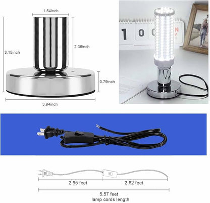 Industrial Table Lamp Base, Small Polished Metal Desktop Light Socket Base, Bronze Edison Screw Light Holder with 5.57ft Cord and On/Off Switch (Silver Set of 2)