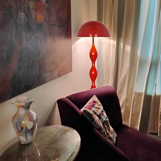 Floor Lamp Creative Mushroom Lamp, Creamy Style Modern Tall Lamp with Foot Switch, Red Standing Lamp for Living Room, Bedroom, Office, Corner, E26/E27 Bulbs Compatible