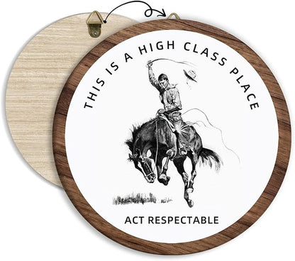 Western Cowboy Hanging Wall Art Decor, Preppy Trendy Southwestern Round Wooden Wall Art, Vintage Retro Western Hanging Decorations for Apartment Home Living Room Bedroom Bathroom Kitchen Office, 04