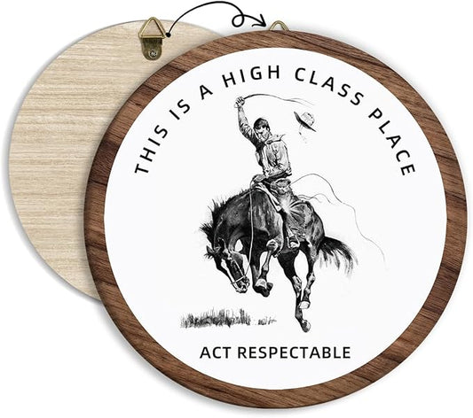Western Cowboy Hanging Wall Art Decor, Preppy Trendy Southwestern Round Wooden Wall Art, Vintage Retro Western Hanging Decorations for Apartment Home Living Room Bedroom Bathroom Kitchen Office, 04