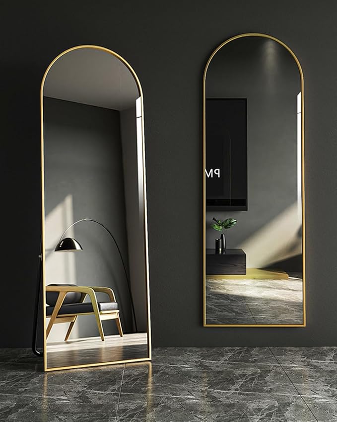 DYNWELL Arched Full Length Mirror, 18x58 in Gold, Wall or Floor Mounted, Bedroom Mirror