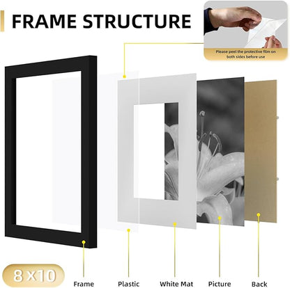 YESKAY 8x10 Picture Frame Set of 9, Display Pictures 5x7 with Mat or 8 x 10 Without Mat, Multi Photo Frames for Wall Mounting or Table Top Display, Black